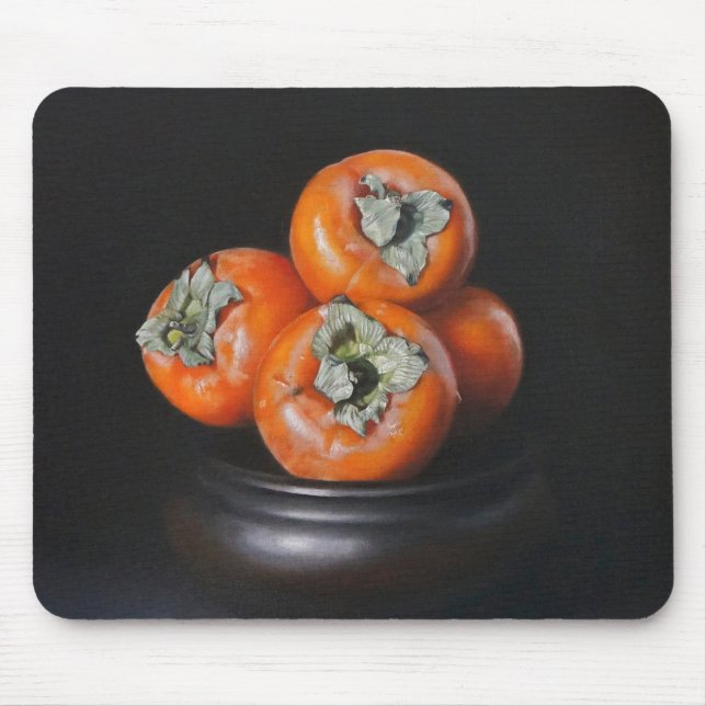 Stilleben mit Kakis auf schwarzem Hintergrund Mousepad (Vorne)