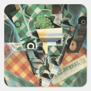 Stilleben mit karierter Tischdecke von Juan Gris Quadratischer Aufkleber