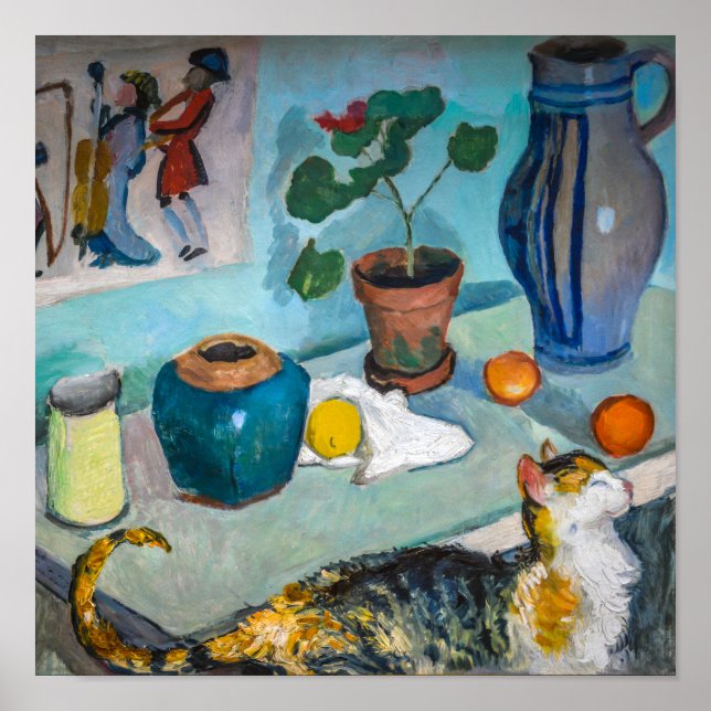 Stilleben mit Katze | Auguste Macke | Poster (Vorne)