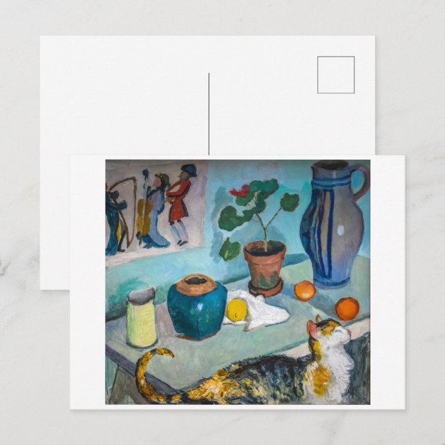 Stilleben mit Katze | Auguste Macke | Postkarte (Vorne/Hinten)