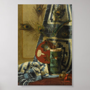 Stilleben mit Pfauenfedern Poster