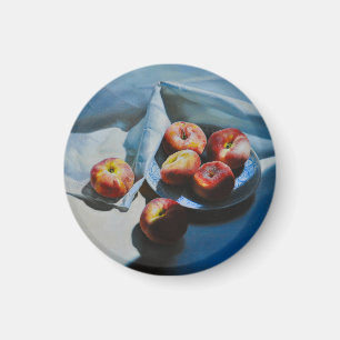 Stilleben mit Pfirsichen und weißem Tuch Magnet