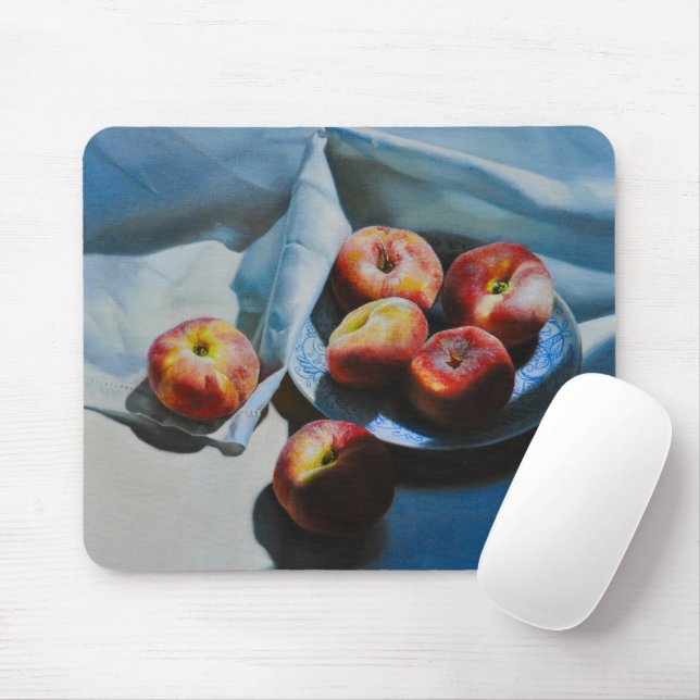 Stilleben mit Pfirsichen und weißem Tuch Mousepad (Mit Mouse)