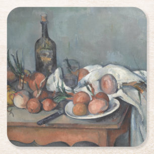 Stilleben mit Zwiebeln, Ölgemälde, Paul Cezanne Rechteckiger Pappuntersetzer