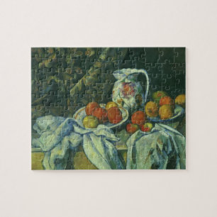 Stilleben, Vorhang und Krug von Paul Cezanne
