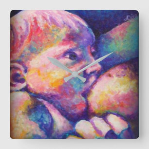 Stillende Baby Quadratuhr Quadratische Wanduhr