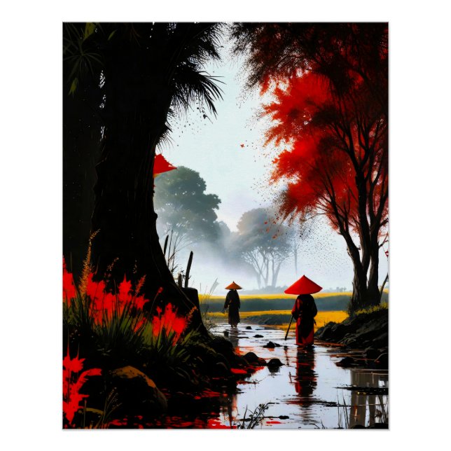 Stiller Durchgang: Herbstlicher Bach in Vietnam Poster (Vorderseite)