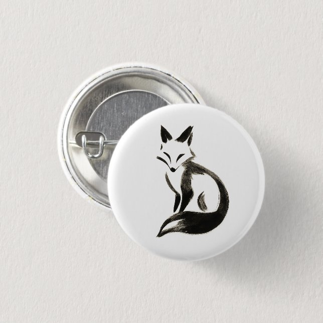 Stiller Fuchs – Minimalistisches Tintenpinsel-Desi Button (Vorne & Hinten)