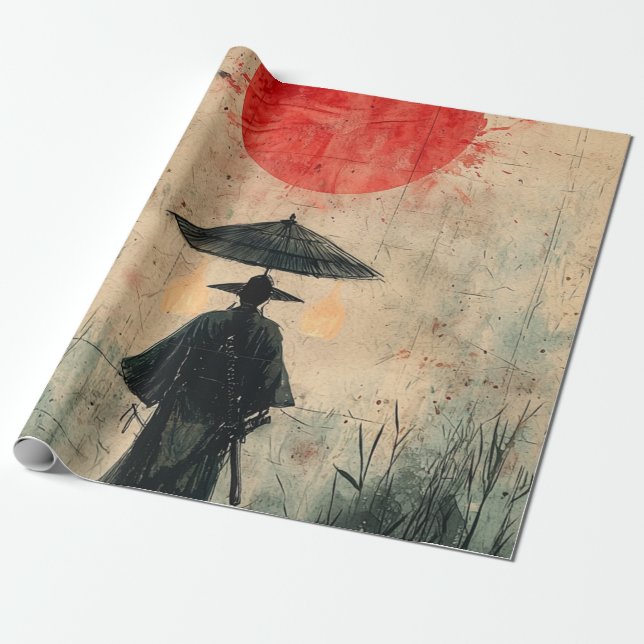 Stiller Samurai Karminroter Wald (2) Geschenkpapier (Ungerollt)