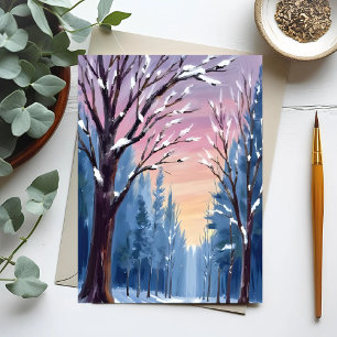 Stiller Schneefall Winterwald Aquarellmalerei Postkarte