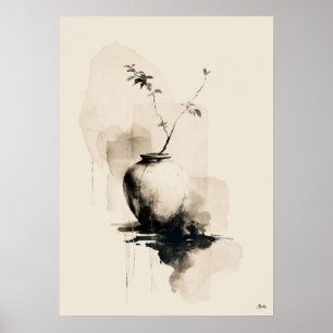 Stilles Gefäß Japanische Minimalistische Sumi-Tusc Poster