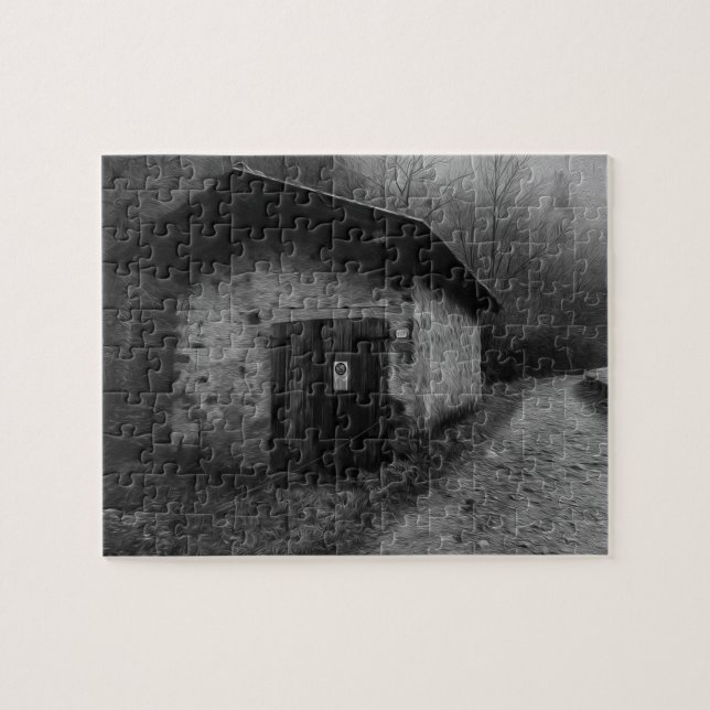 Stilles Hügel-Ölgemälde-Schwarzweiss-Puzzlespiel (Horizontal)
