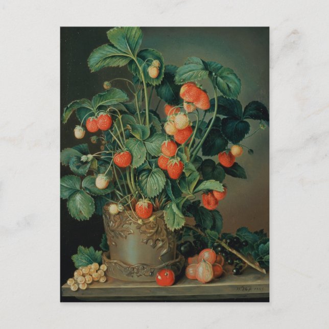 Stilles Leben mit Erdbeeren Postkarte (Vorderseite)
