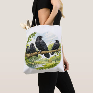 Stilles Versammeln – Krähen auf einem Parkzweig Tasche