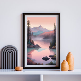 Stilles Wasser - Serene Mountain Lake Sunset Print Poster