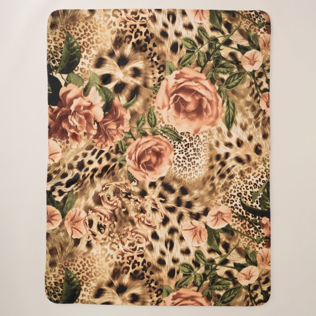 Stillistisches Leopardenmuster Druck mit Blume Tex Sherpadecke (Vorderseite)