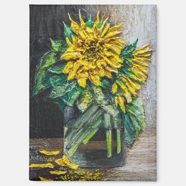 Stillleben-Acrylgemälde mit Sonnenblumen  Magnet (Vorderseite)