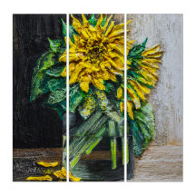 Stillleben-Acrylgemälde mit Sonnenblumen