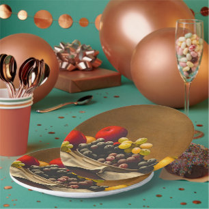 Stillleben, Äpfel, Trauben, Obst Pappteller
