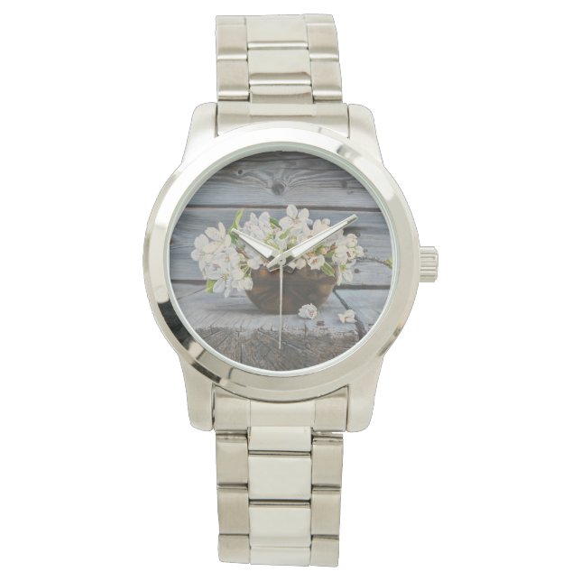Stillleben Apfelblüte – Original Kunstdruck Armbanduhr (Vorderseite)