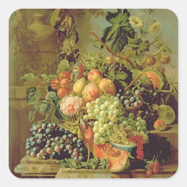 Stillleben bei Obst Quadratischer Aufkleber (Vorderseite)