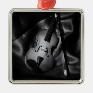 Stillleben-Bild einer Violine in s/w Silbernes Ornament