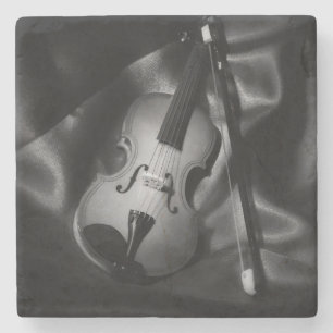 Stillleben-Bild einer Violine in s/w Steinuntersetzer