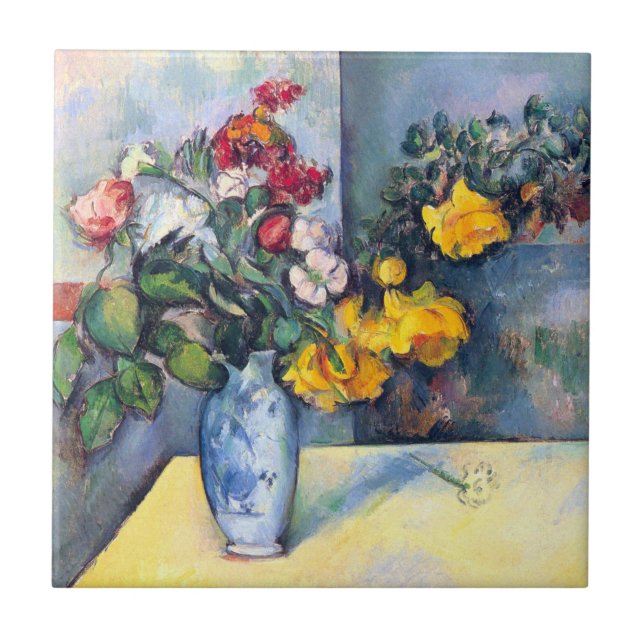 Stillleben Blume in einer Vase von Paul Cezanne Fliese (Vorderseite)