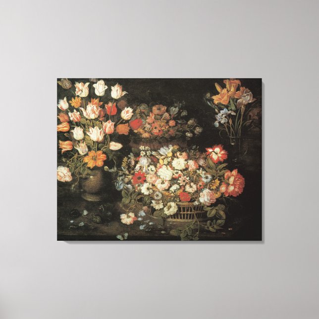 Stillleben Blume, Vintages Blumenbarock Leinwanddruck (Vorderseite)