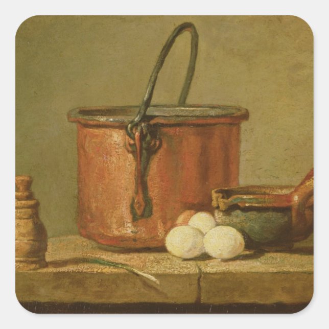 Stillleben der Küchenherde, Cauldron Quadratischer Aufkleber (Vorderseite)
