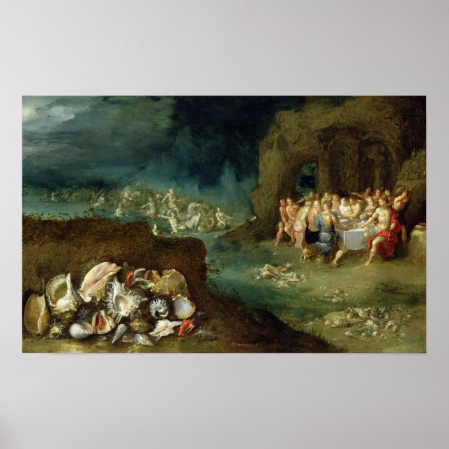 Stillleben der Muscheln mit dem Götterfest Poster (Vorne)