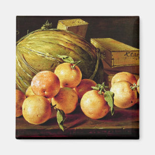 Stillleben der Orangen, der Melonen und der Käste Magnet