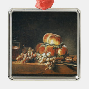 Stillleben der Pfirsiche, Nüsse, Trauben Silbernes Ornament