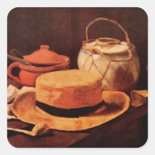 Stillleben Gelber Strohhut von Vincent van Gogh Quadratischer Aufkleber
