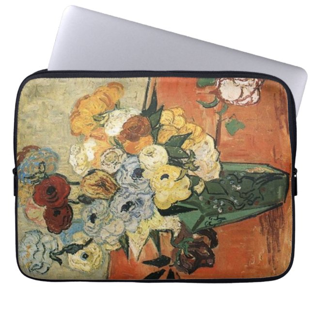 Stillleben - Japanische Vase mit Rose und Anemonen Laptopschutzhülle (Vorderseite)
