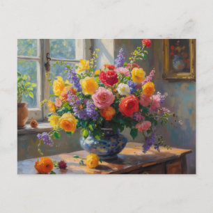 Stillleben Kunst Blumen im Vasen  Postkarte
