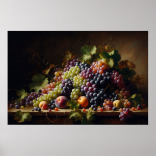 Stillleben-Malerei mit Trauben und Früchten Poster