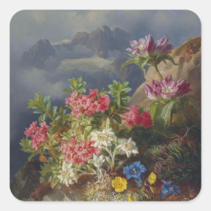 Stillleben mit alpinen Blume - Andreas Lach Quadratischer Aufkleber