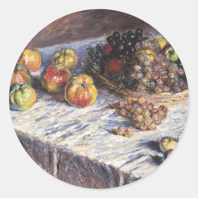 Stillleben mit Äpfeln und Trauben von Claude Monet Runder Aufkleber (Vorderseite)