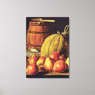 Stillleben mit Birnen, Melone und Fass Leinwanddruck