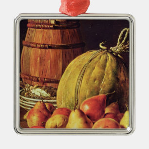Stillleben mit Birnen, Melone und Fass Silbernes Ornament
