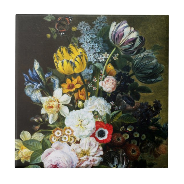 Stillleben mit Blume Fliese (Vorderseite)