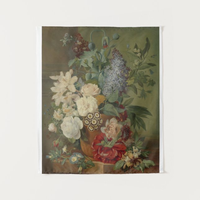 Stillleben mit Blume in der Terrakotta-Vase Wandteppich (Vorderseite)