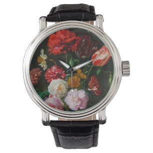 Stillleben mit Blume in einer Glasvase Armbanduhr