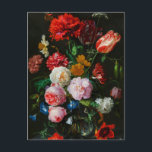 Stillleben mit Blume in einer Glasvase Postkarte<br><div class="desc">Still Life mit Blume in einer Glass Vase (1650 - 1683) von Jan Davidsz Postcard. Dieses Bild zeigt einen Haufen rot-weißer und rosa Blume mit einer Katze.</div>