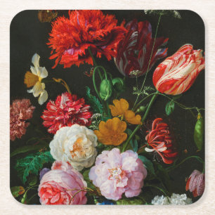 Stillleben mit Blume in einer Glasvase Rechteckiger Pappuntersetzer