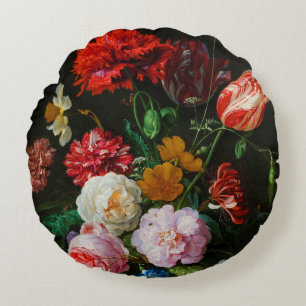 Stillleben mit Blume in einer Glasvase Rundes Kissen