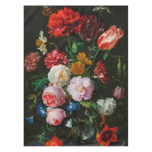 Stillleben mit Blume in einer Glasvase Tischdecke