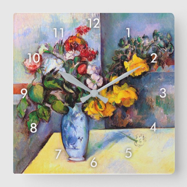 Stillleben mit Blume in einer Vase, Paul Cezanne Quadratische Wanduhr (Vorderseite)