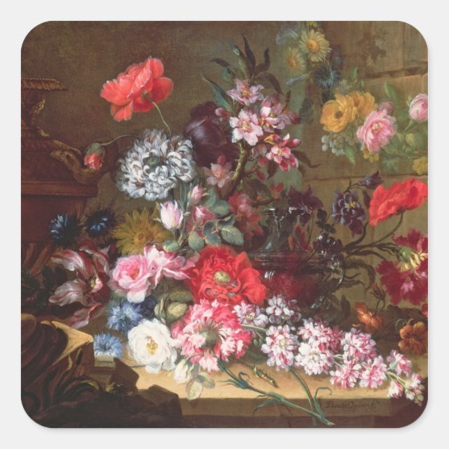 Stillleben mit Blume Quadratischer Aufkleber (Vorderseite)